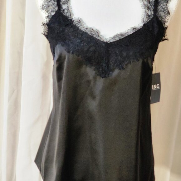 NWT- INC Black Satin and Lace Detail Cami/Tank - Picture 3 of 7